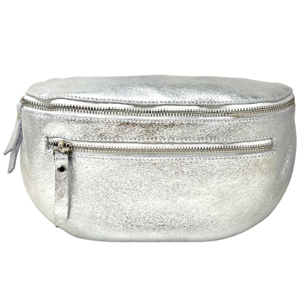 Sac banane en cuir irisé LOU-ANN Argent clair