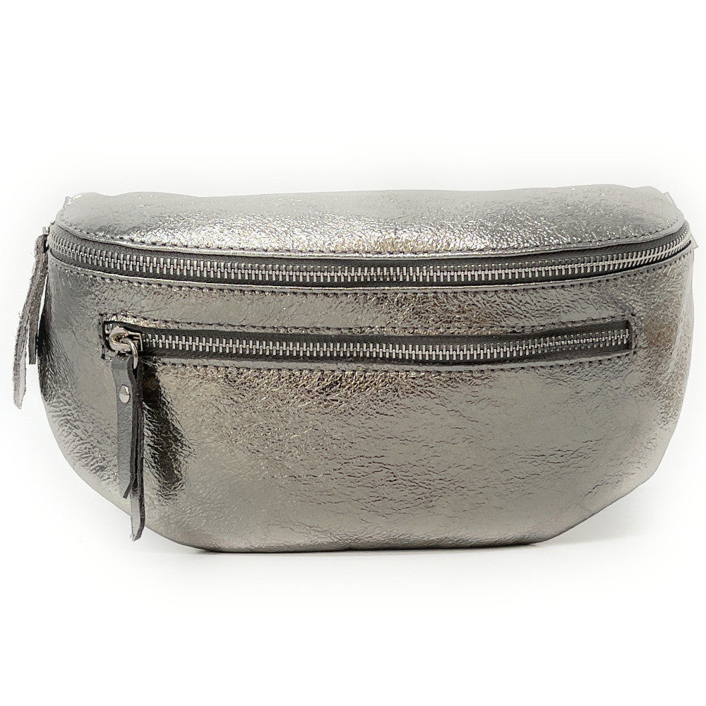 Sac banane en cuir irisé LOU-ANN Argent moyen