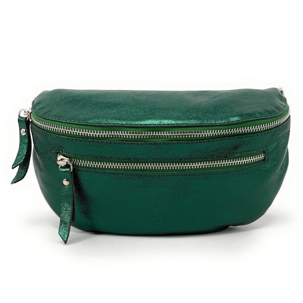 Sac banane en cuir irisé LOU-ANN Vert forêt irisé