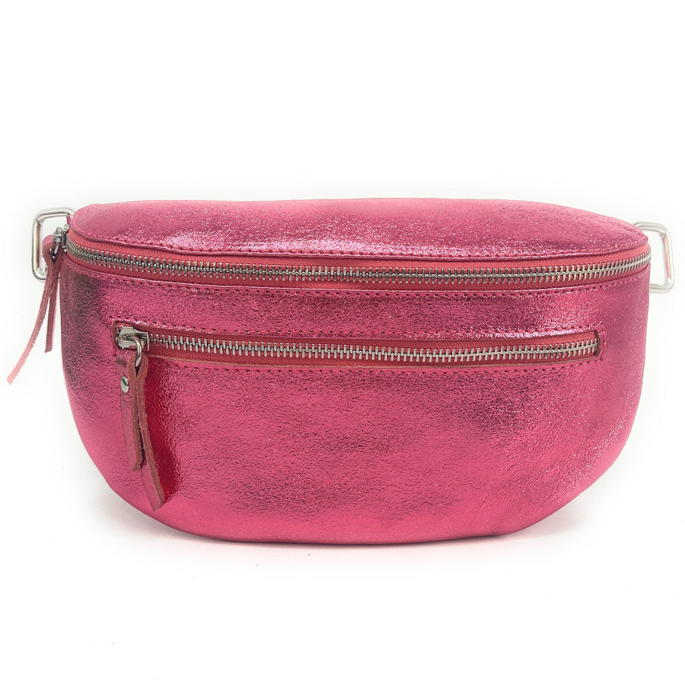 Sac banane en cuir irisé LOU-ANN Rose néon
