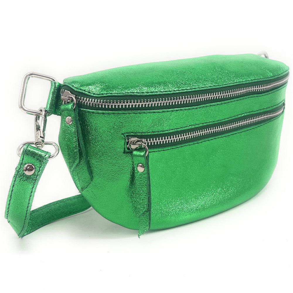Sac banane en cuir irisé LOU-ANN Vert anglais irisé