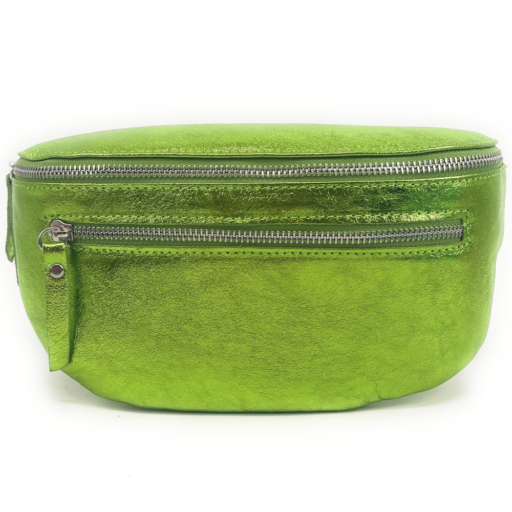 Sac banane en cuir irisé LOU-ANN Vert anis