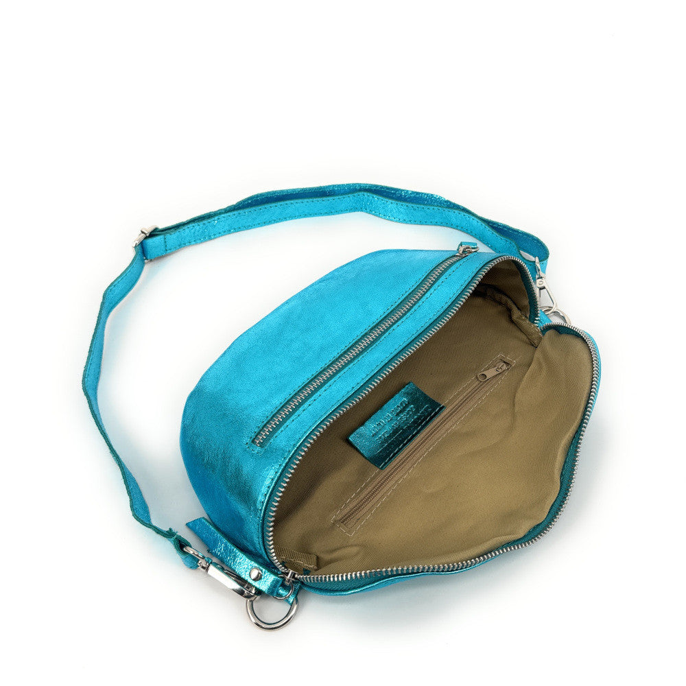 Sac banane en cuir irisé LOU-ANN Turquoise irisé