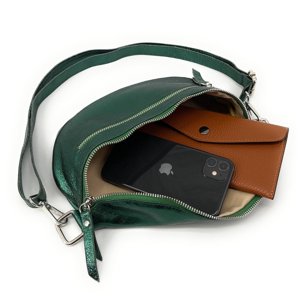 Sac banane en cuir irisé LOU-ANN Vert forêt irisé