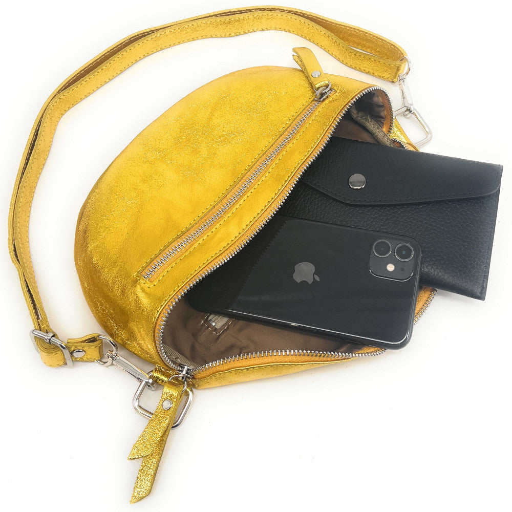 Sac banane en cuir irisé LOU-ANN Jaune tournesol