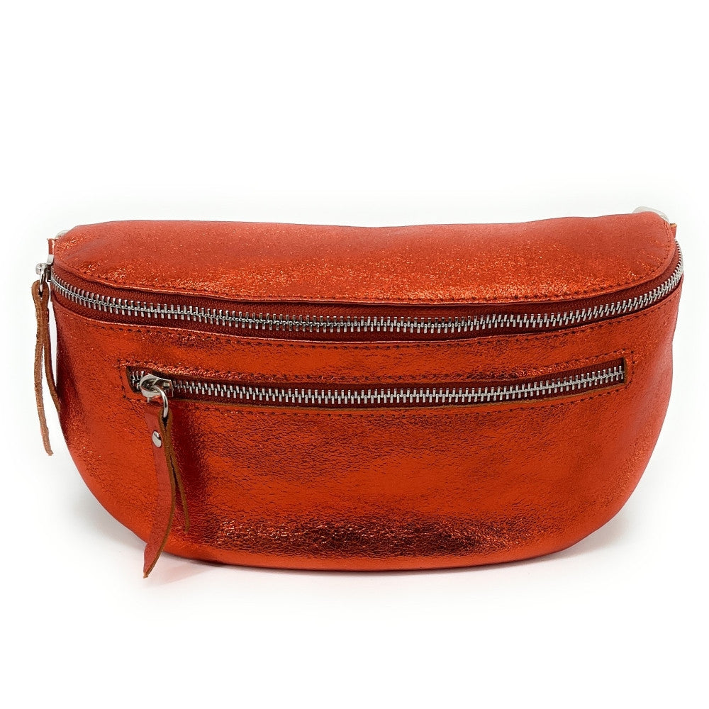 Sac banane en cuir irisé LOU-ANN Orange irisé