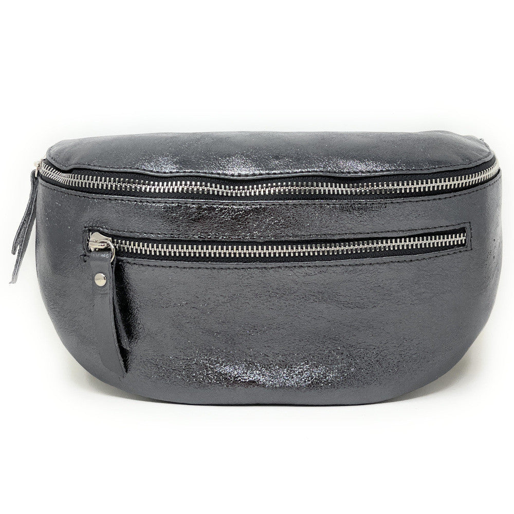 Sac banane en cuir irisé LOU-ANN Argent foncé