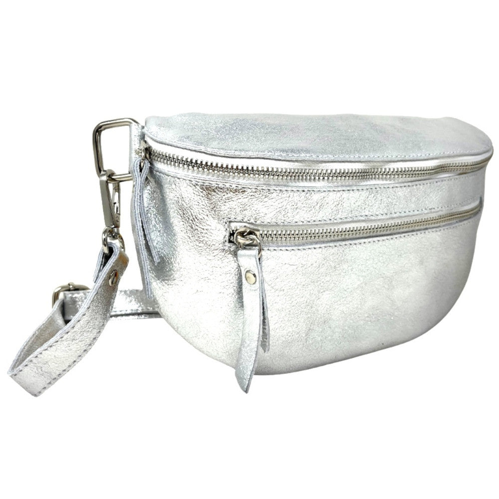Sac banane en cuir irisé LOU-ANN Argent clair
