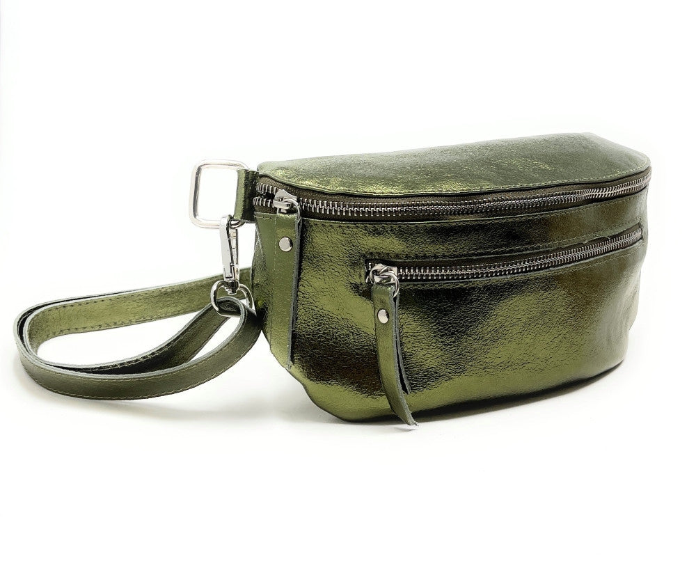 Sac banane en cuir irisé LOU-ANN Kaki irisé