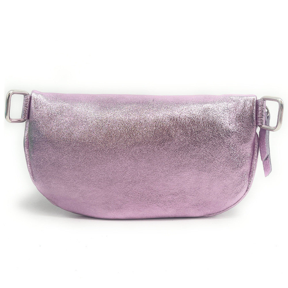 Sac banane en cuir irisé LOU-ANN Rose pâle irisé