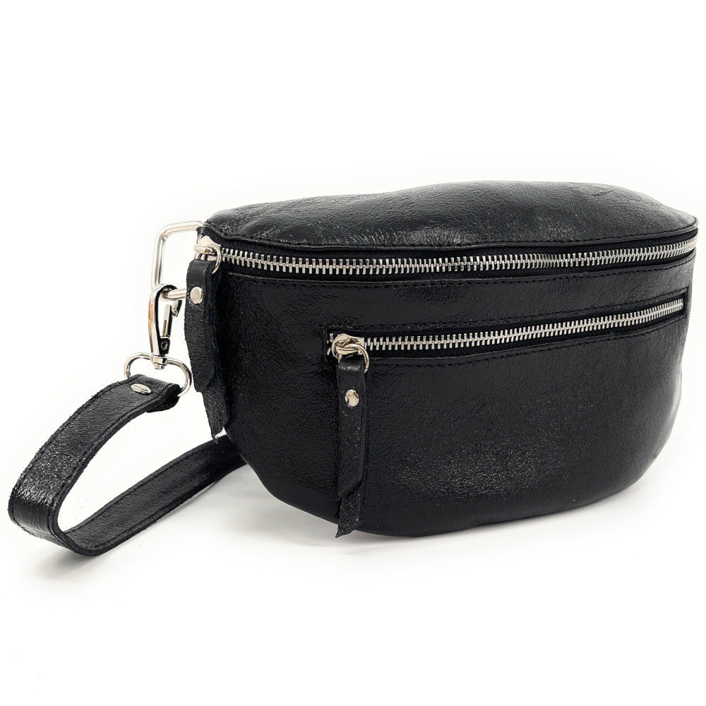 Sac banane en cuir irisé LOU-ANN Noir irisé