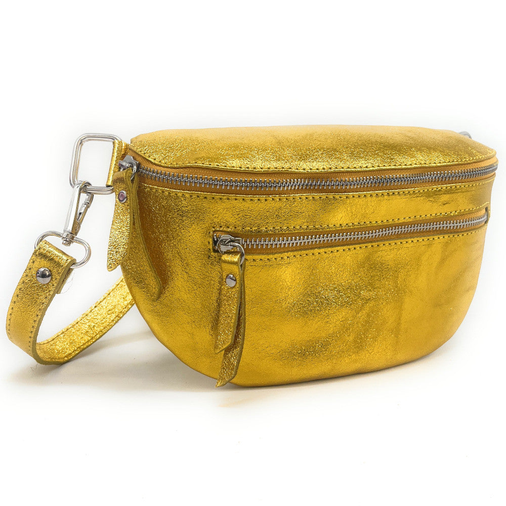 Sac banane en cuir irisé LOU-ANN Jaune tournesol
