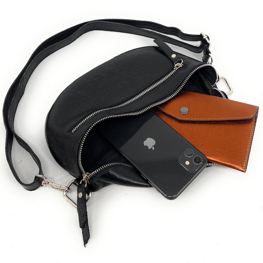 Sac banane en cuir irisé LOU-ANN Noir irisé