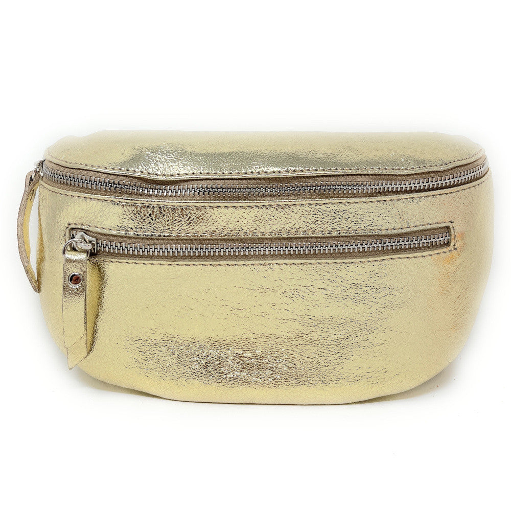 Sac banane en cuir irisé LOU-ANN Or pâle
