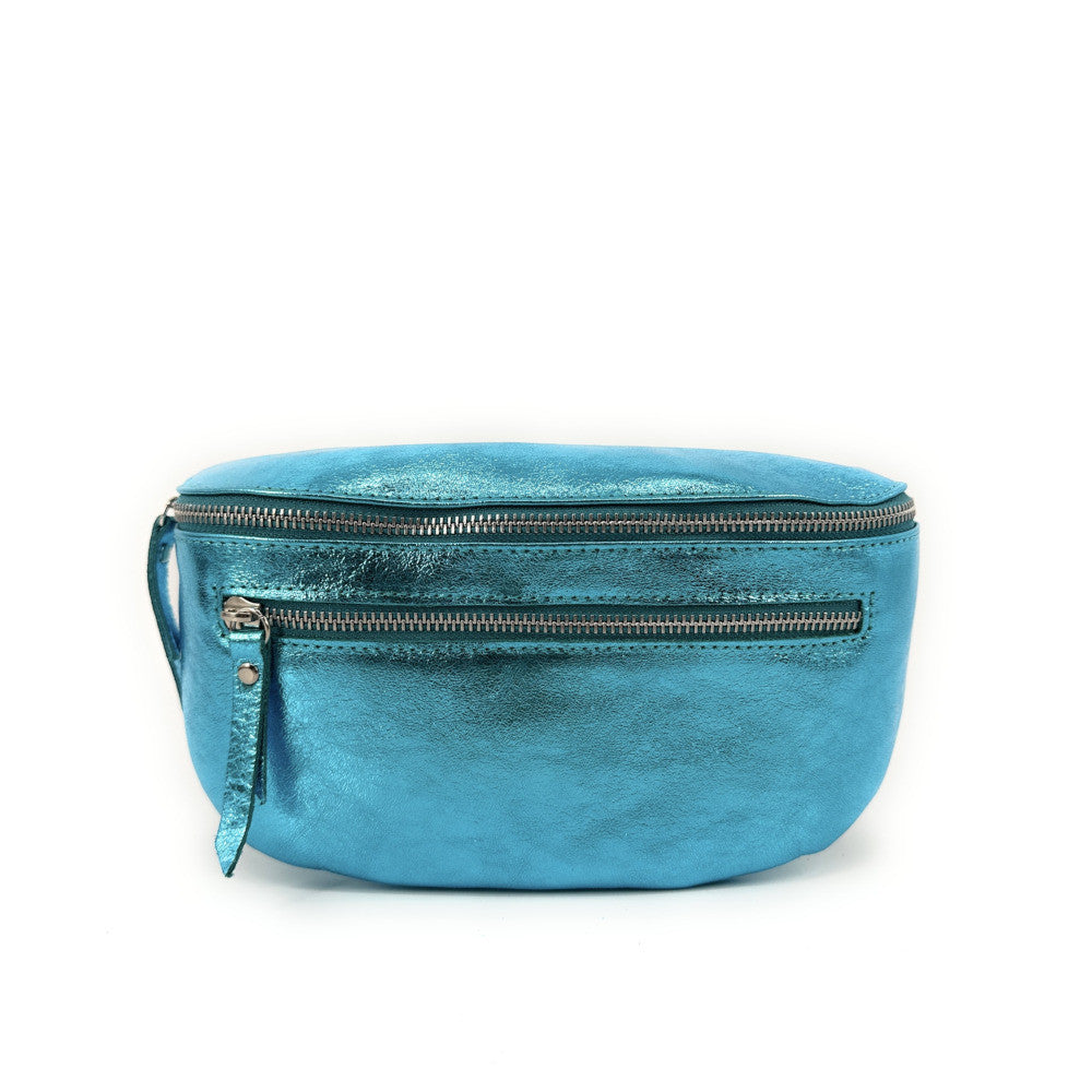 Sac banane en cuir irisé LOU-ANN Turquoise irisé