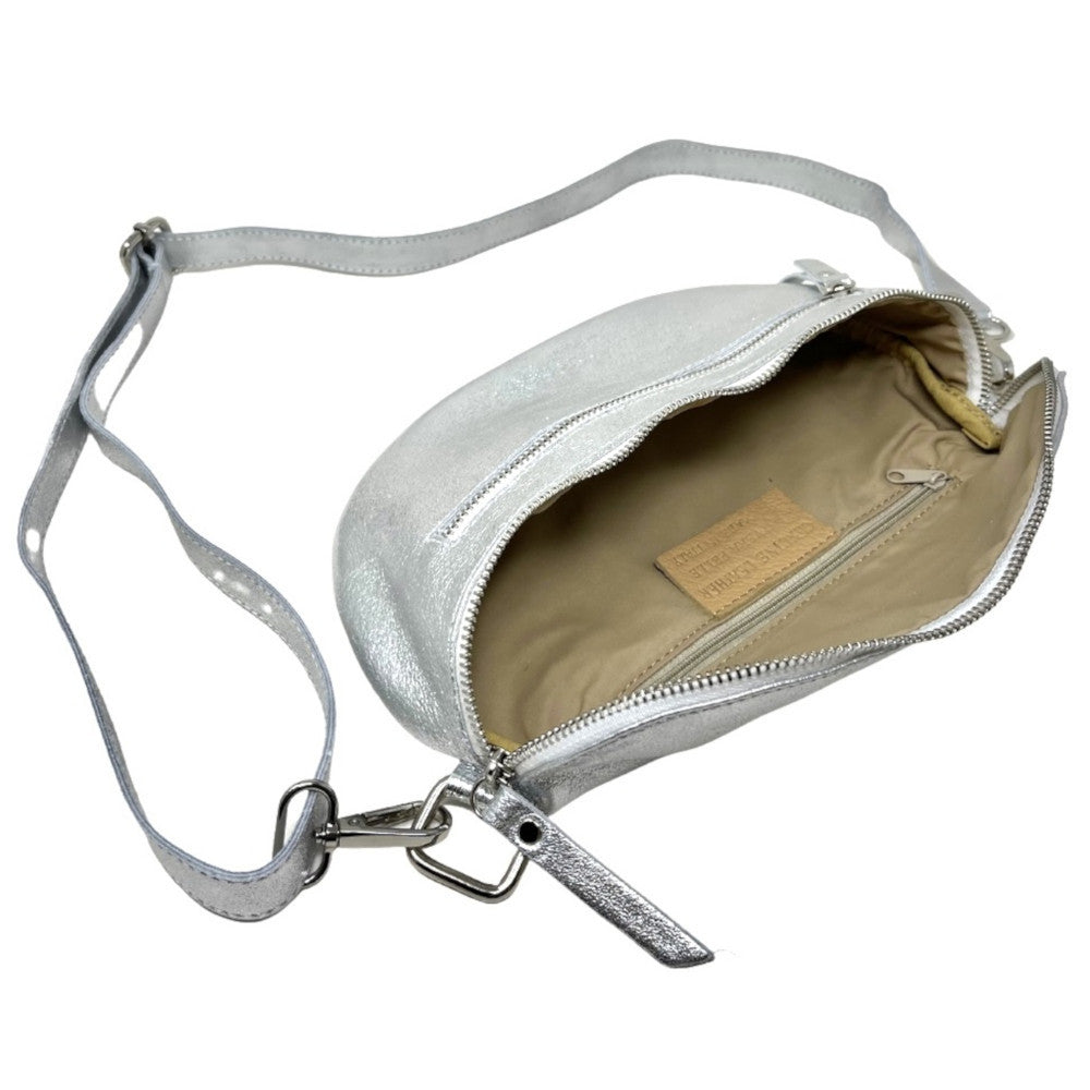 Sac banane en cuir irisé LOU-ANN Argent clair