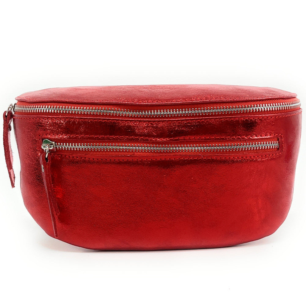 Sac banane en cuir irisé LOU-ANN Rouge garance