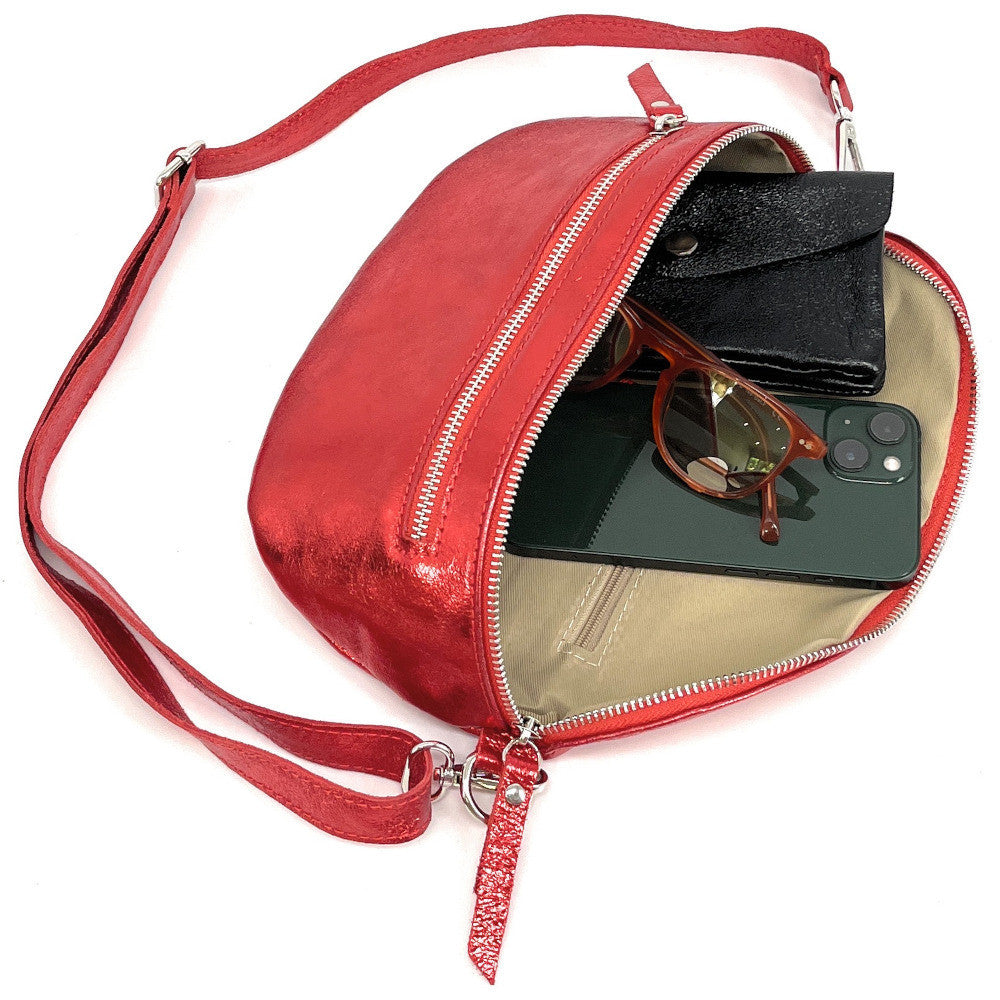 Sac banane en cuir irisé LOU-ANN Rouge garance