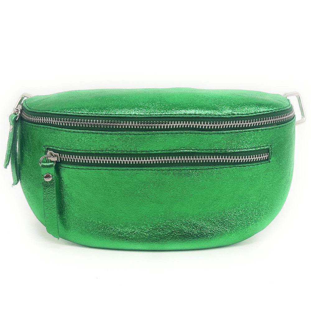 Sac banane en cuir irisé LOU-ANN Vert anglais irisé