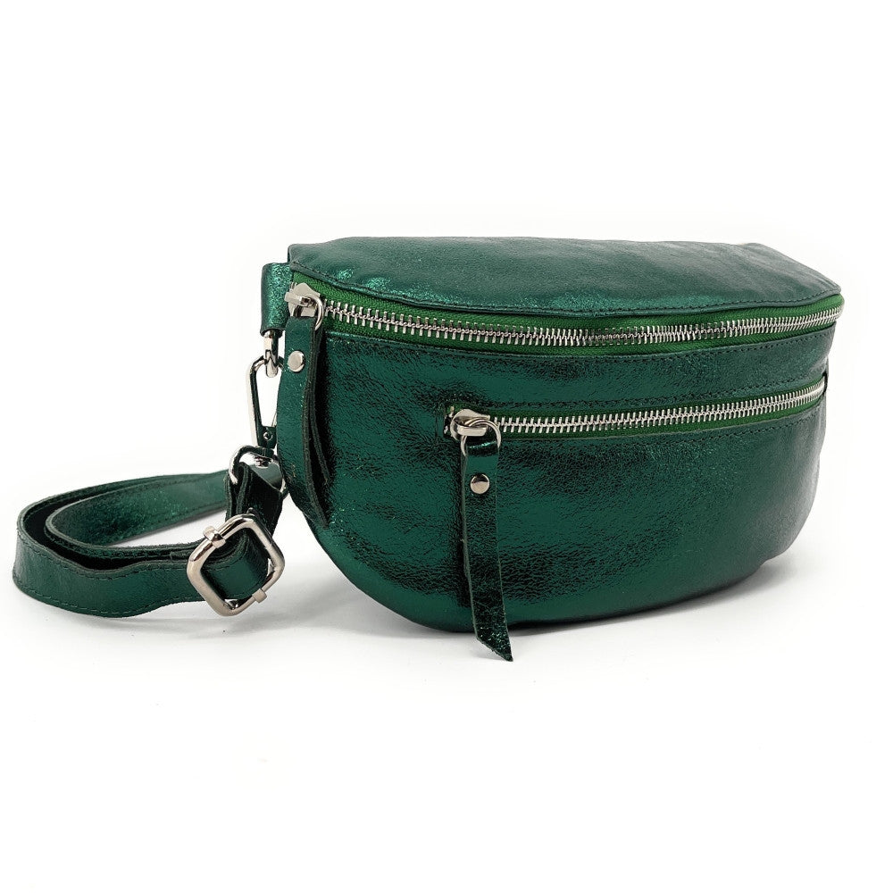 Sac banane en cuir irisé LOU-ANN Vert forêt irisé