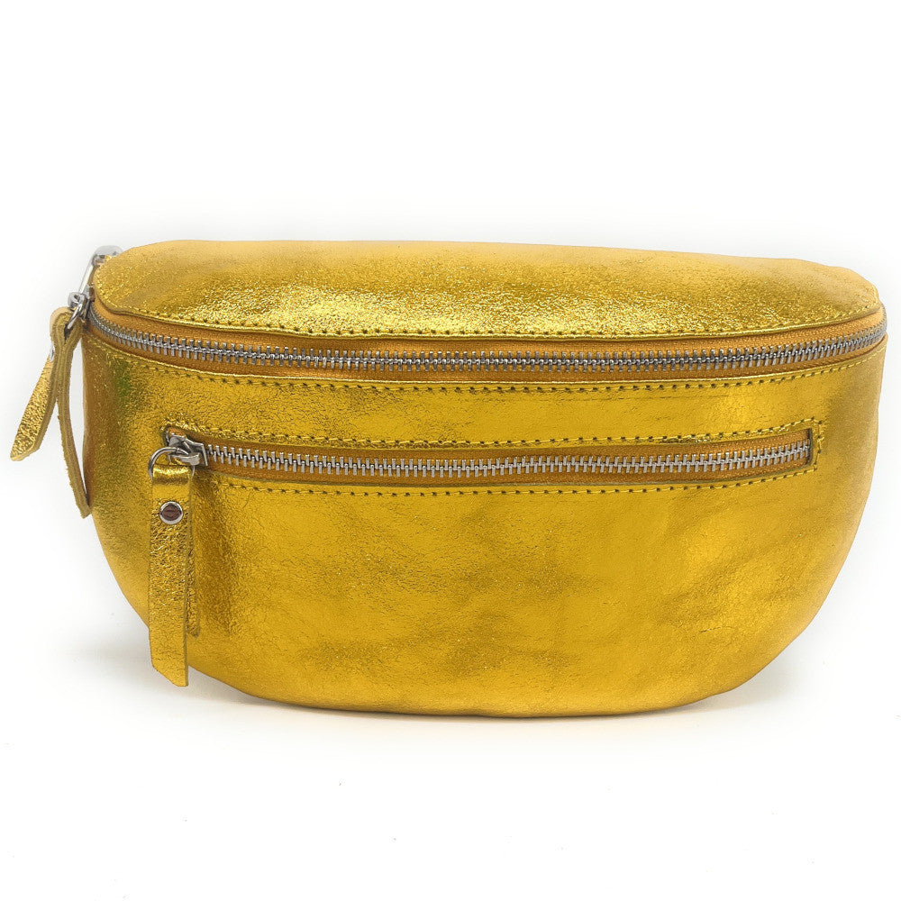 Sac banane en cuir irisé LOU-ANN Jaune tournesol