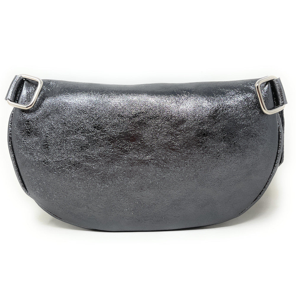 Sac banane en cuir irisé LOU-ANN Argent foncé