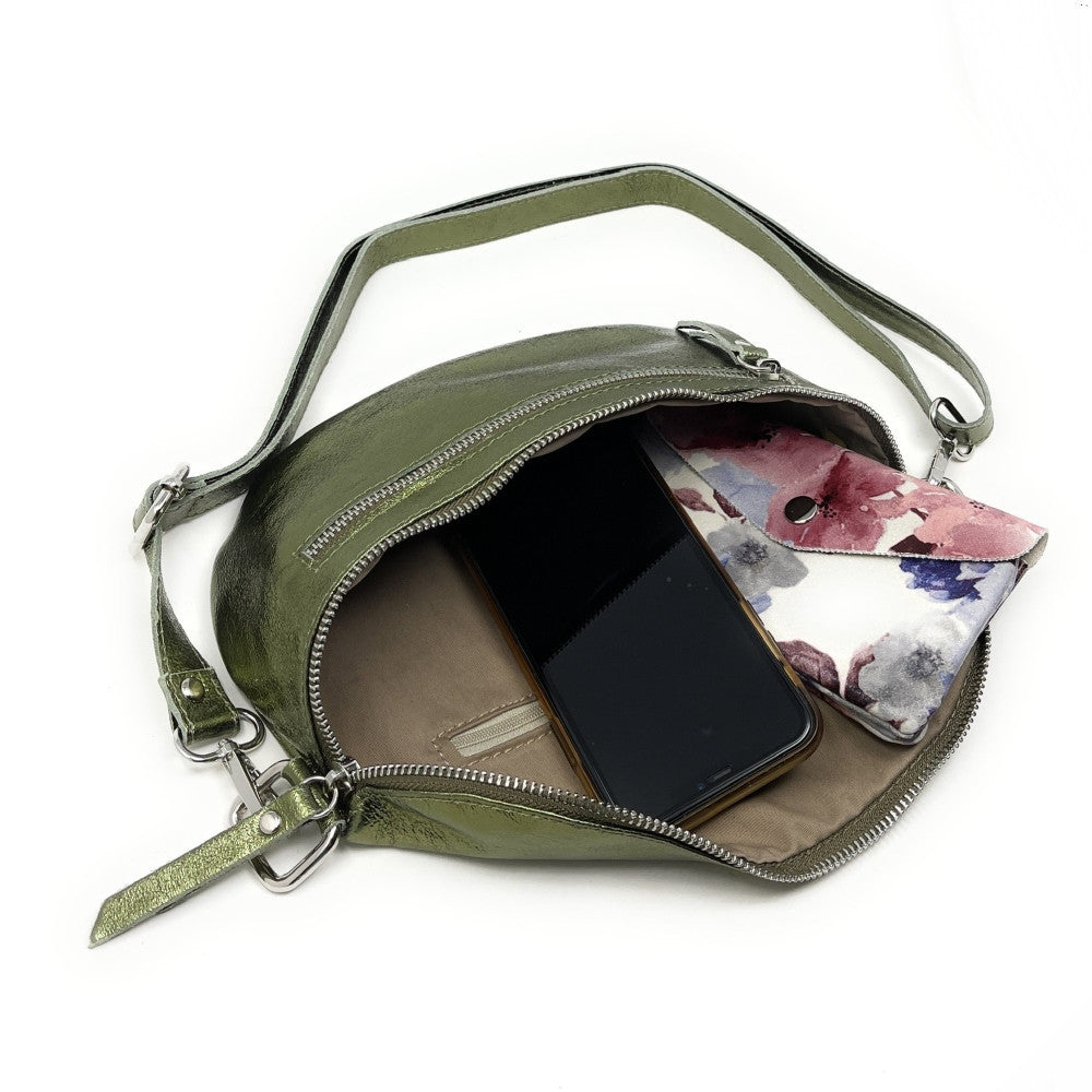 Sac banane en cuir irisé LOU-ANN Kaki irisé