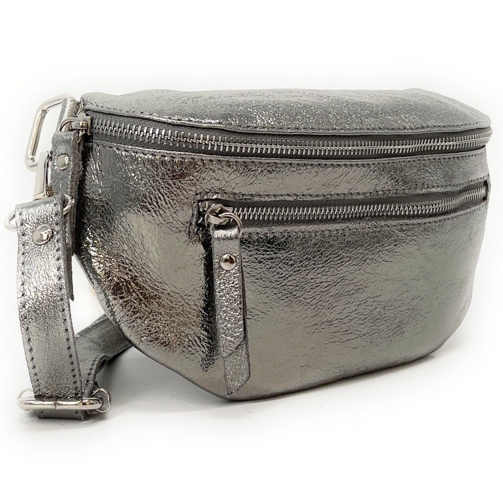 Sac banane en cuir irisé LOU-ANN Argent moyen