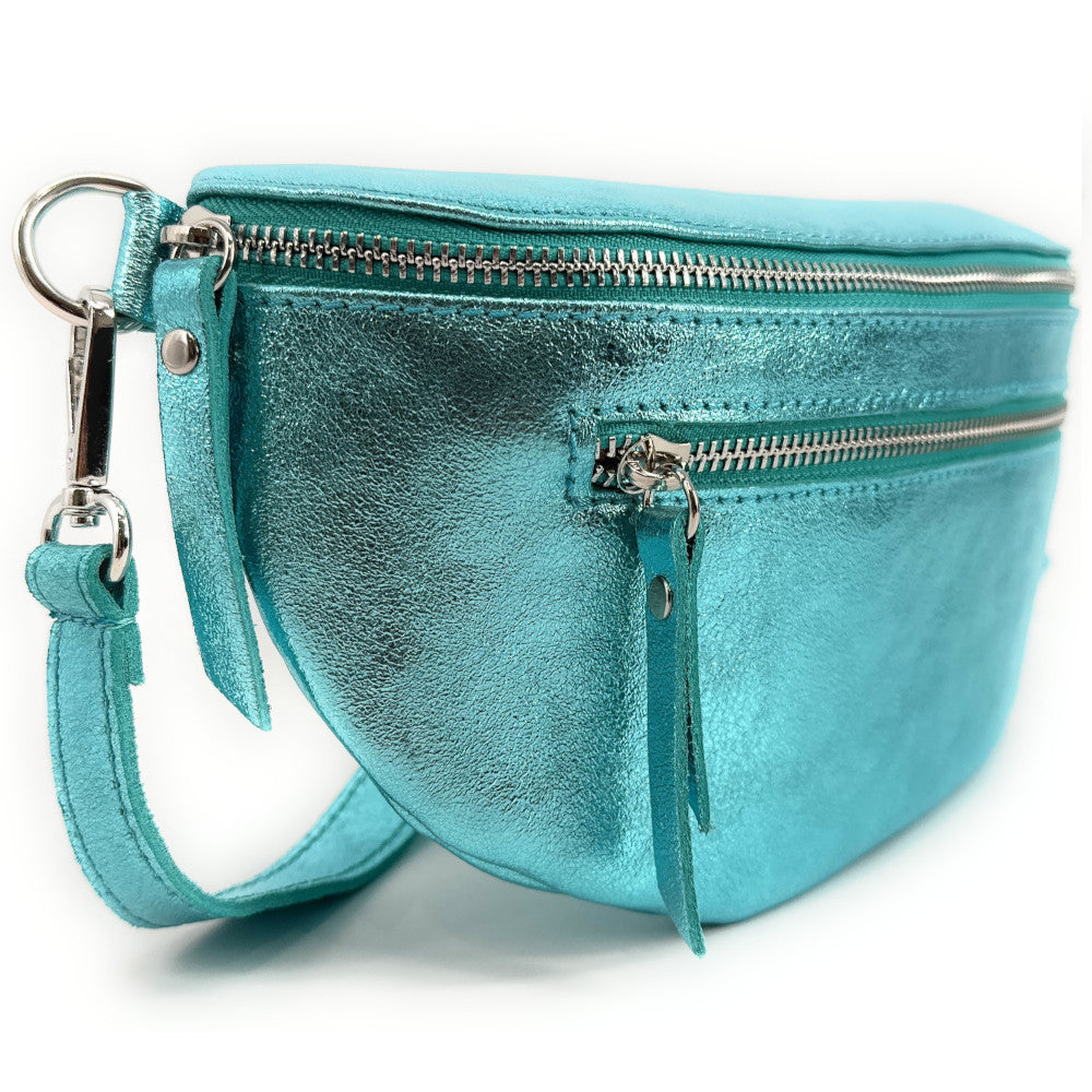 Sac banane en cuir irisé LOU-ANN Bleu des mers du sud