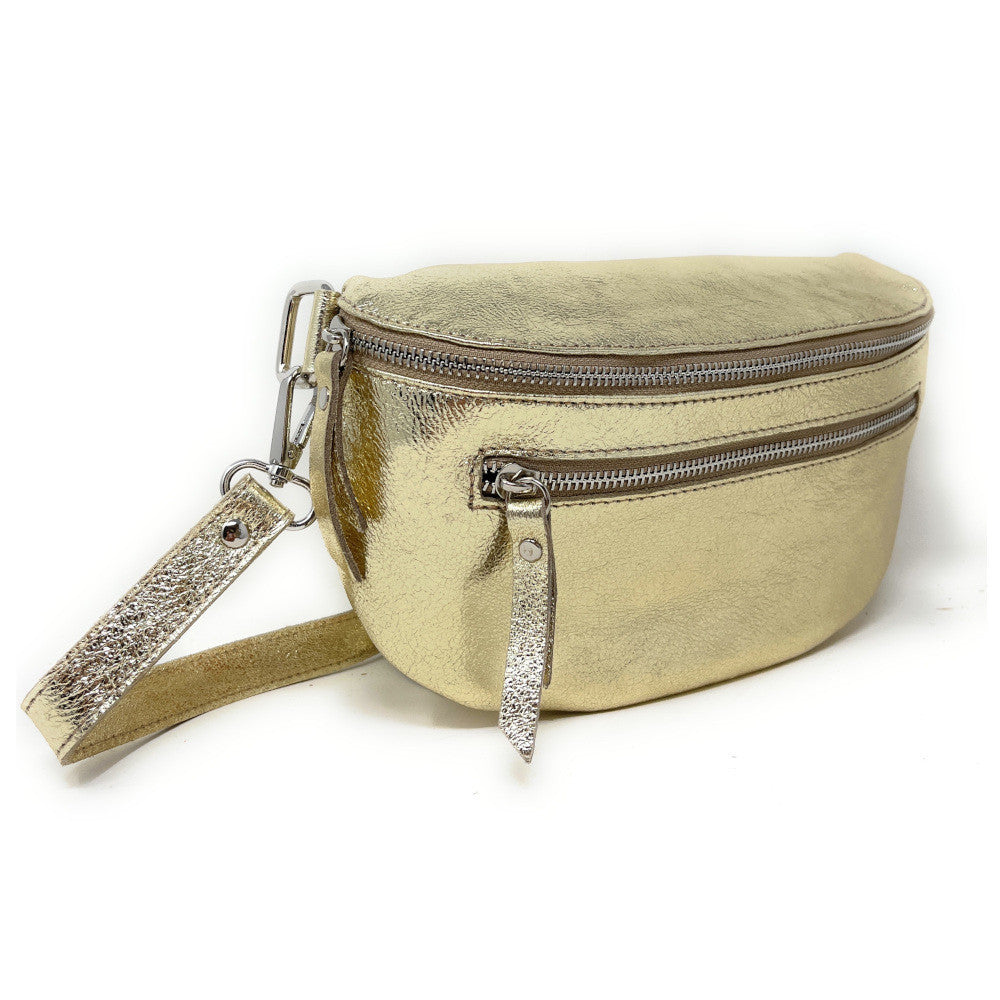 Sac banane en cuir irisé LOU-ANN Or pâle
