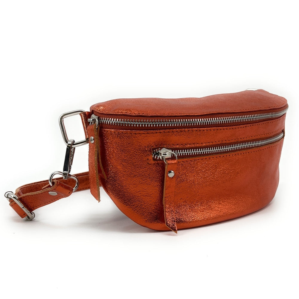 Sac banane en cuir irisé LOU-ANN Orange irisé