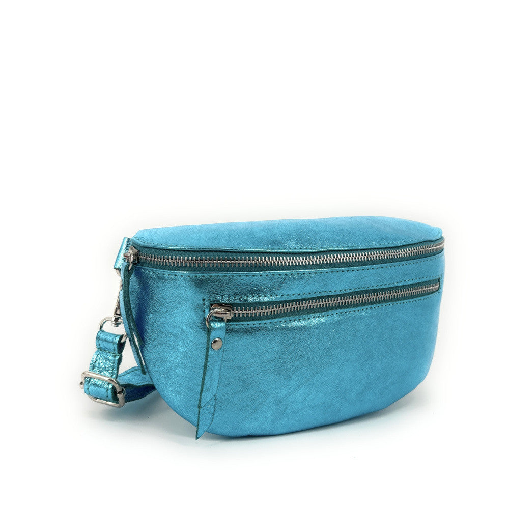 Sac banane en cuir irisé LOU-ANN Turquoise irisé