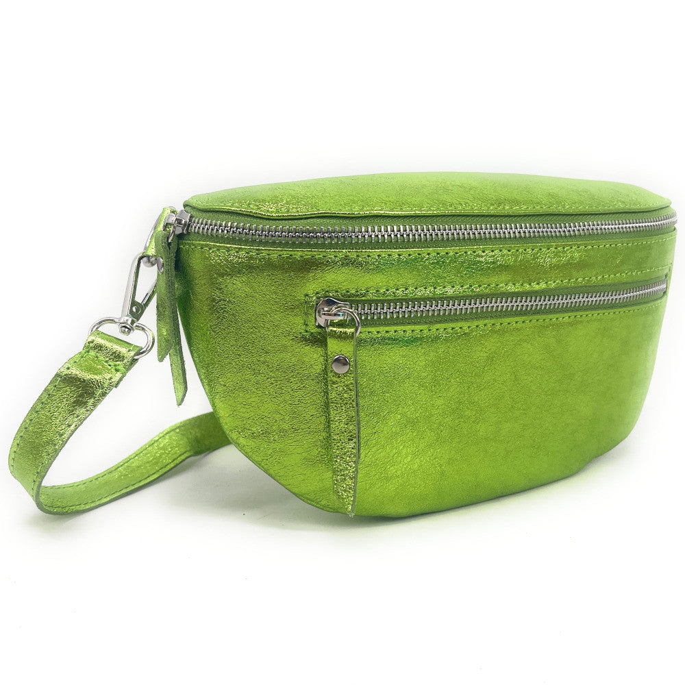 Sac banane en cuir irisé LOU-ANN Vert anis
