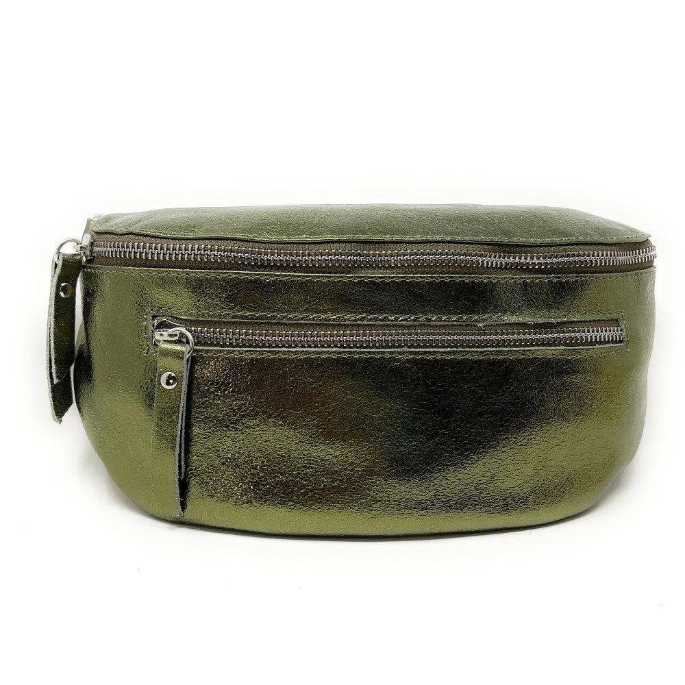 Sac banane en cuir irisé LOU-ANN Kaki irisé