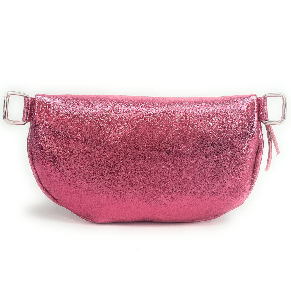 Sac banane en cuir irisé LOU-ANN Rose néon