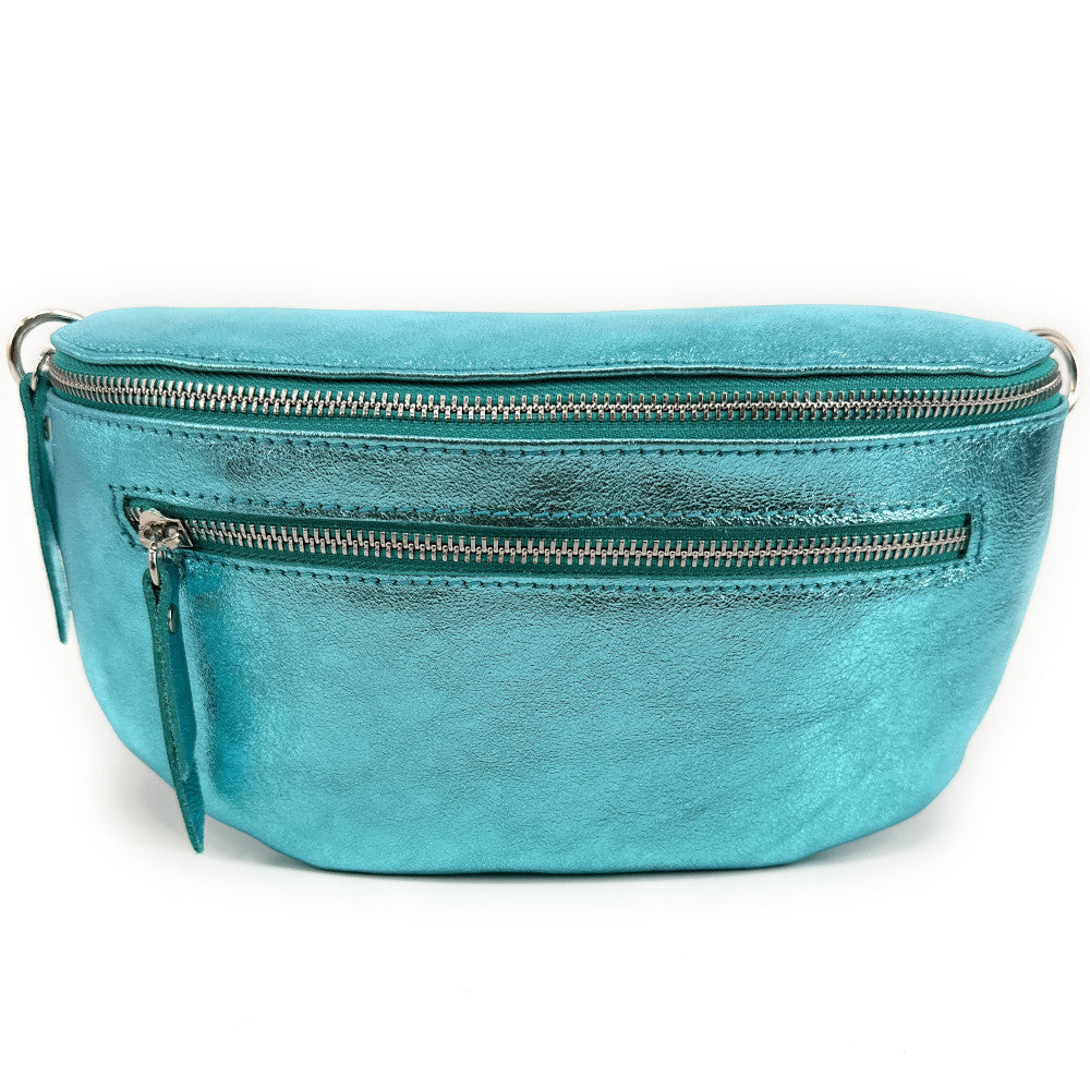 Sac banane en cuir irisé LOU-ANN Bleu des mers du sud