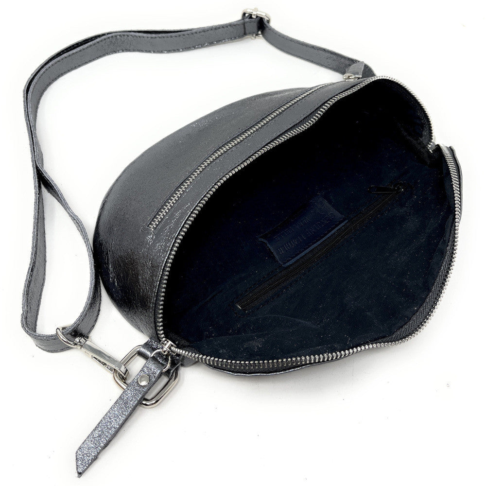 Sac banane en cuir irisé LOU-ANN Argent foncé