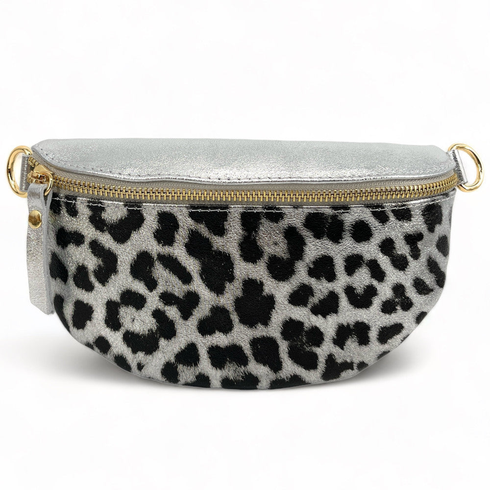 Sac banane en cuir irisé LOU-DO JUNGLE Léopard argent clair
