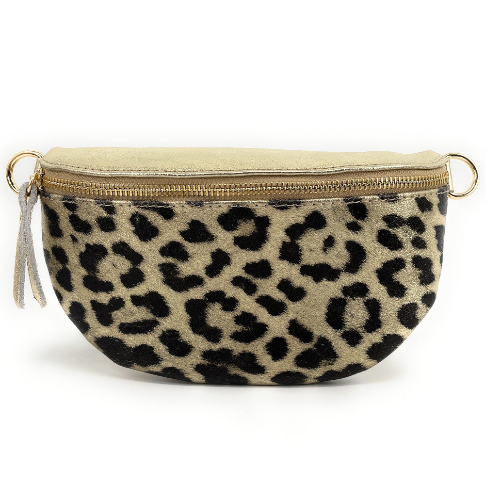 Sac banane en cuir irisé LOU-DO JUNGLE Léopard or pâle