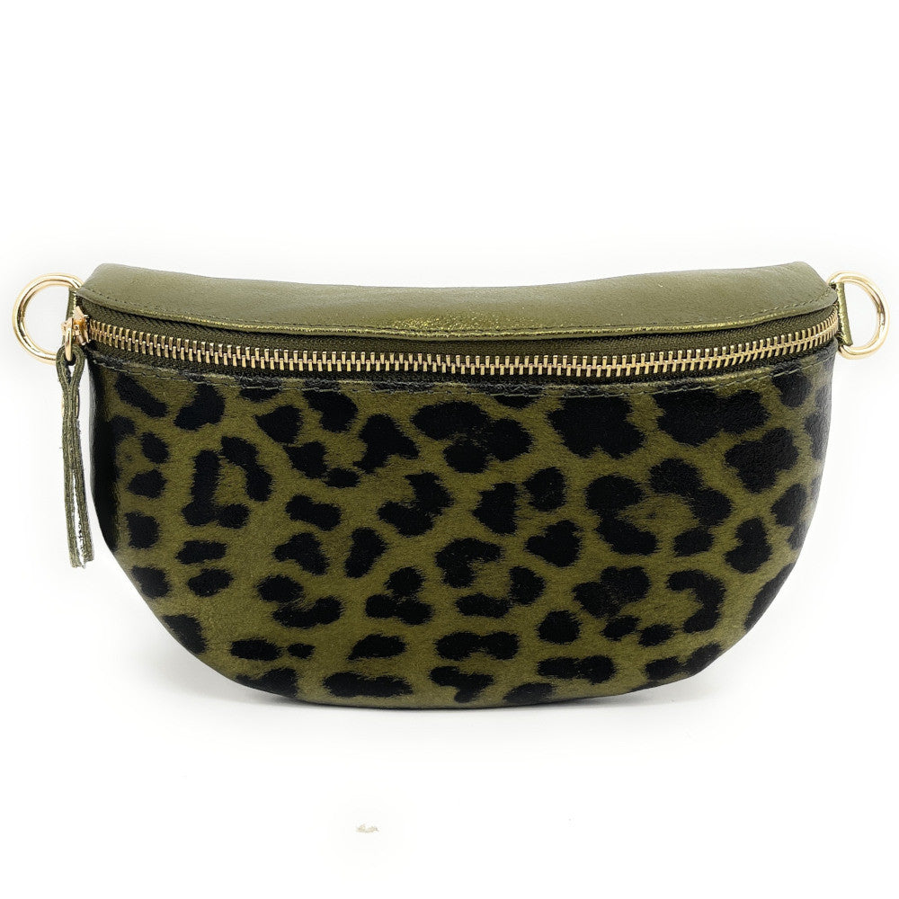 Sac banane en cuir irisé LOU-DO JUNGLE Léopard kaki irisé
