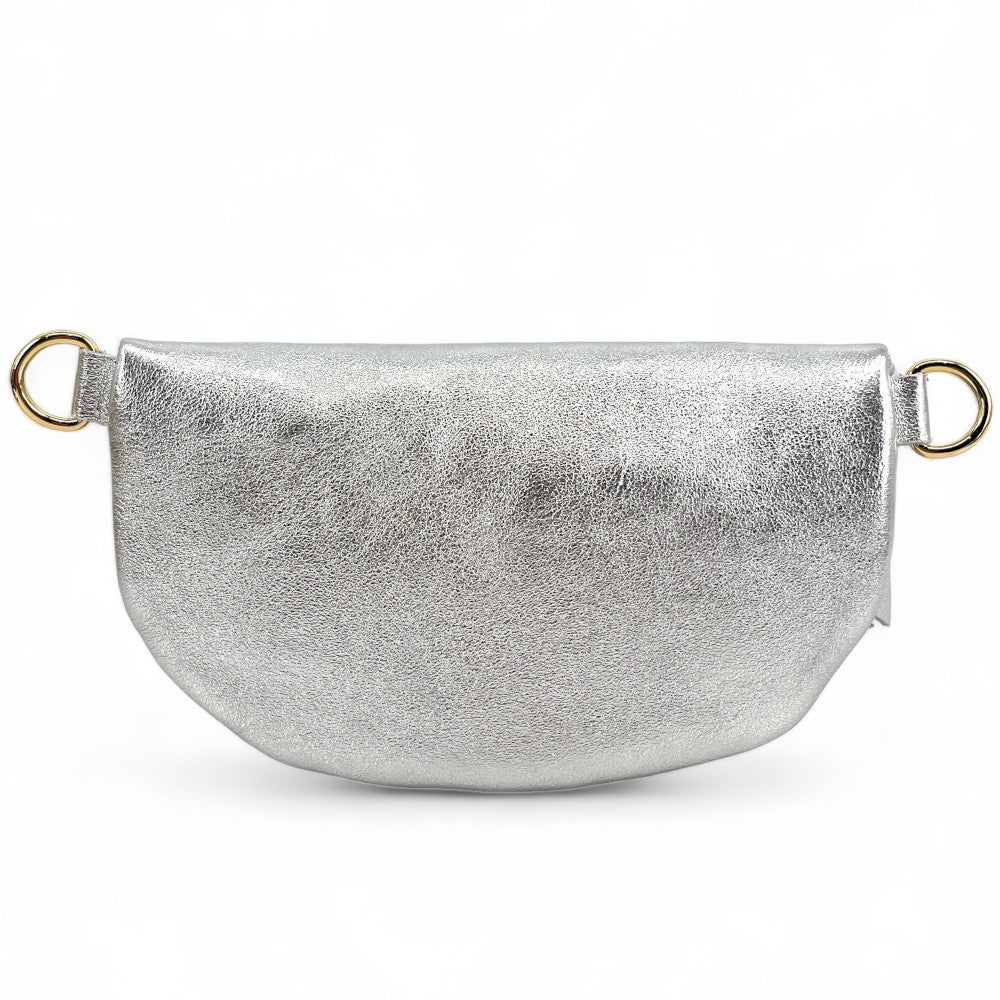 Sac banane en cuir irisé LOU-DO JUNGLE Léopard argent clair