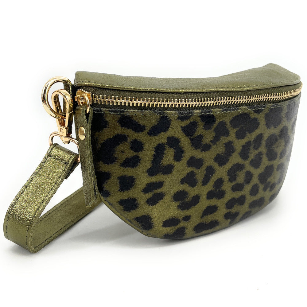 Sac banane en cuir irisé LOU-DO JUNGLE Léopard kaki irisé
