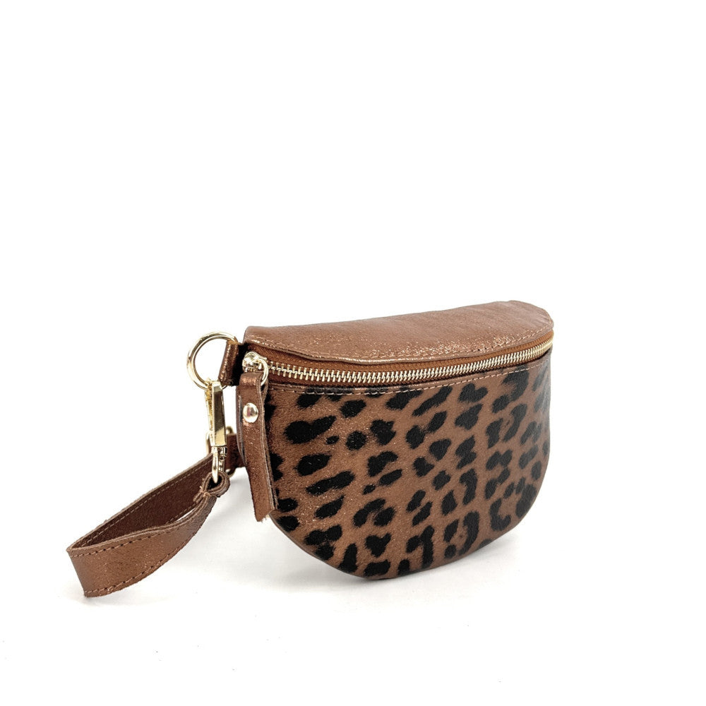 Sac banane en cuir irisé LOU-DO JUNGLE Léopard bronze
