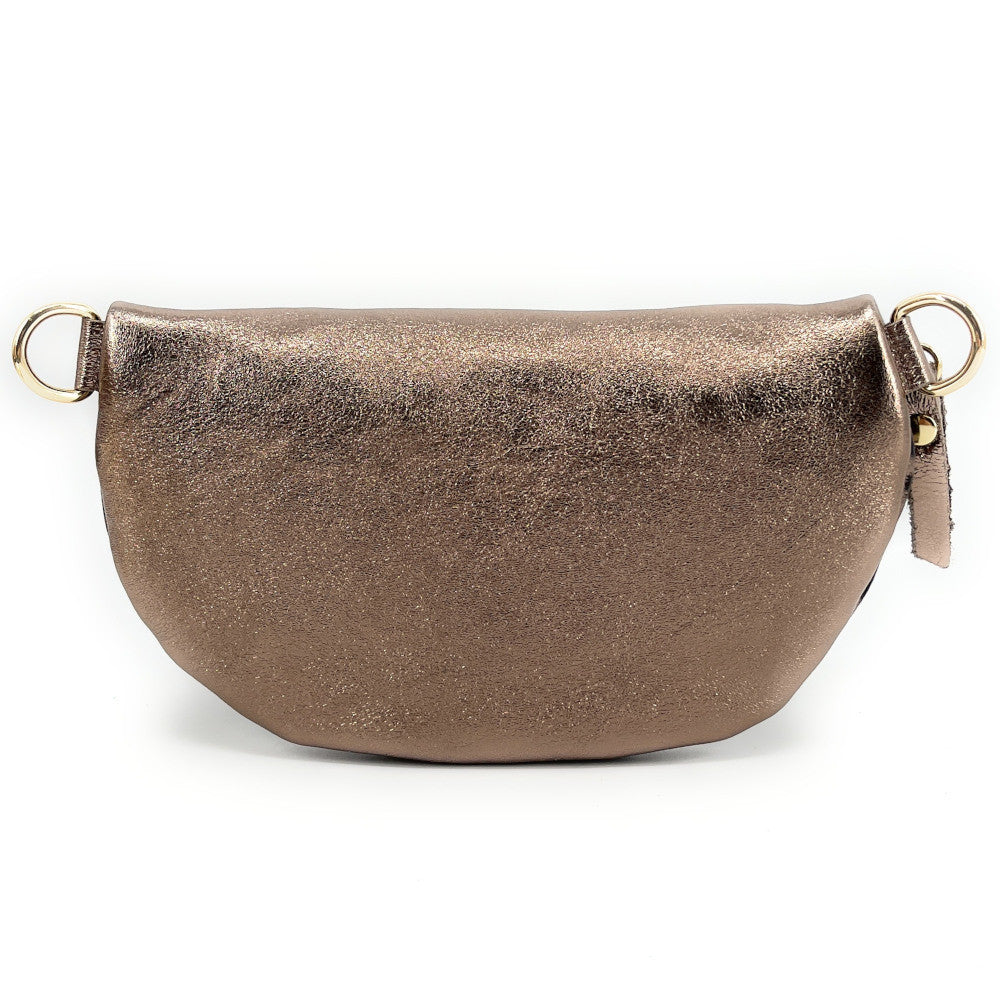Sac banane en cuir irisé LOU-DO JUNGLE Léopard champagne