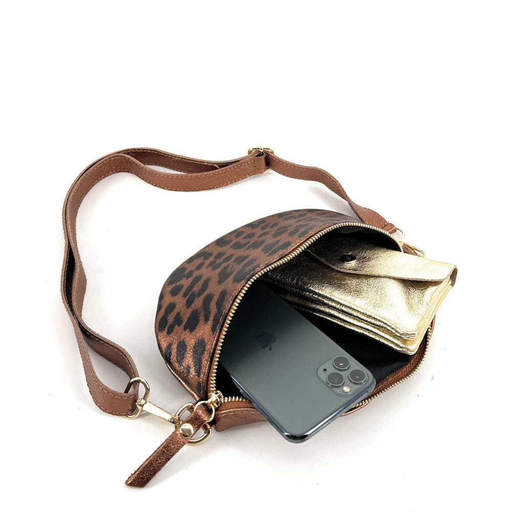 Sac banane en cuir irisé LOU-DO JUNGLE Léopard bronze