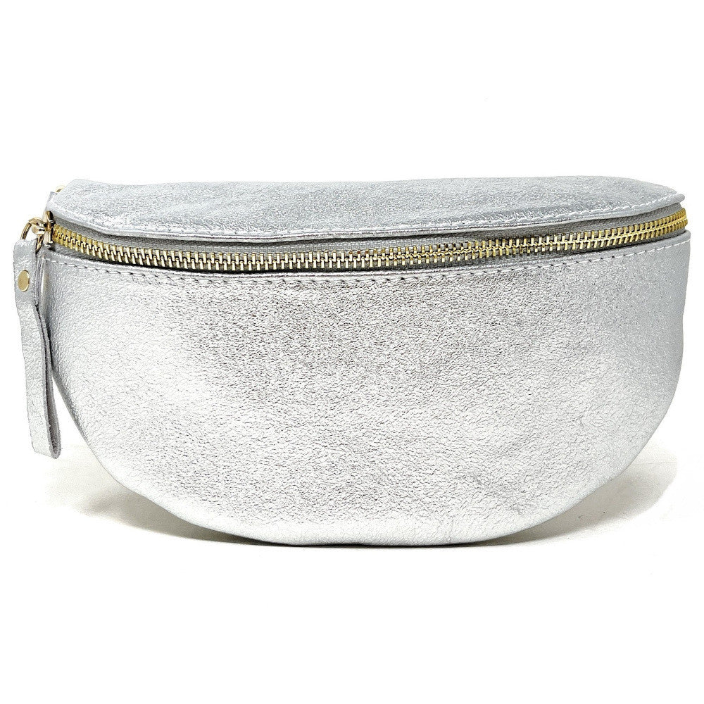 Sac banane en cuir irisé LOU-DO métal doré Argent clair