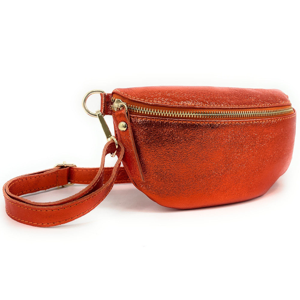 Sac banane en cuir irisé LOU-DO métal doré Orange irisé