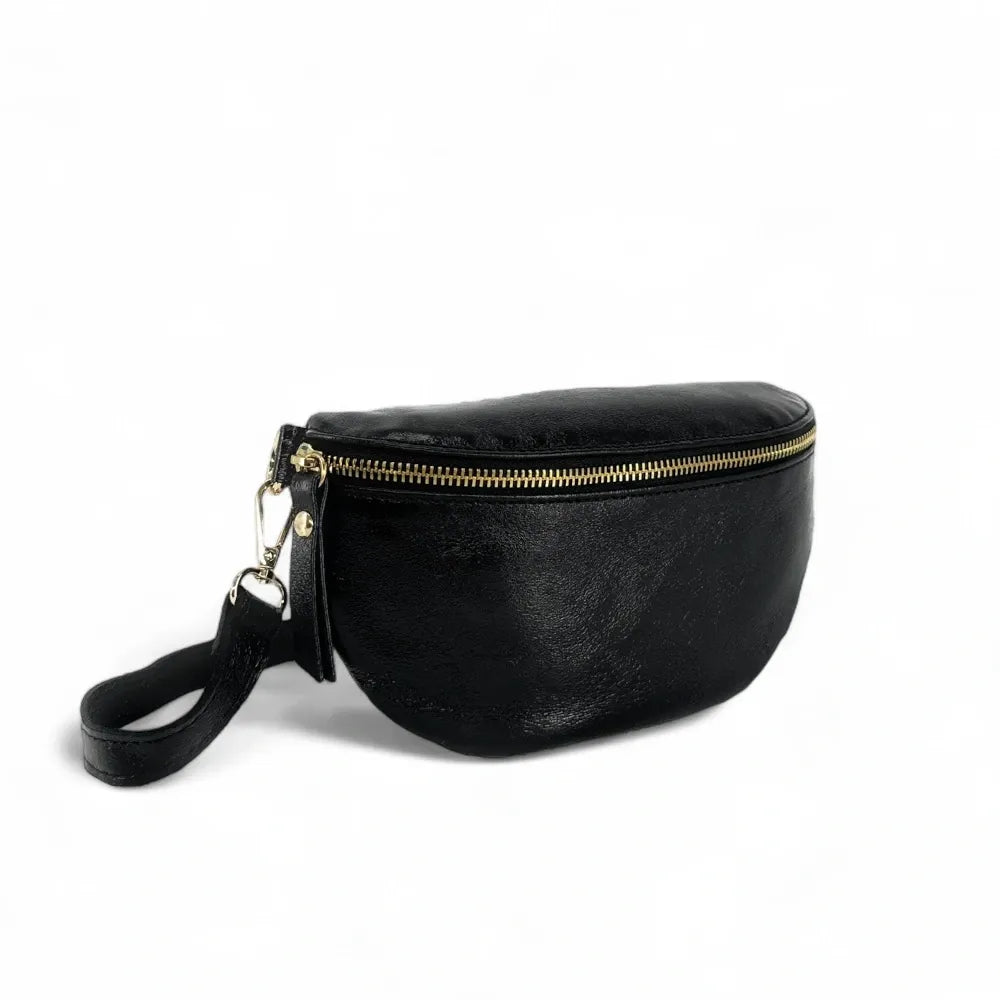 Sac banane en cuir irisé LOU-DO métal doré Noir irisé