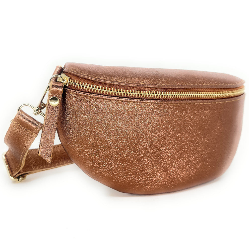 Sac banane en cuir irisé LOU-DO métal doré Bronze