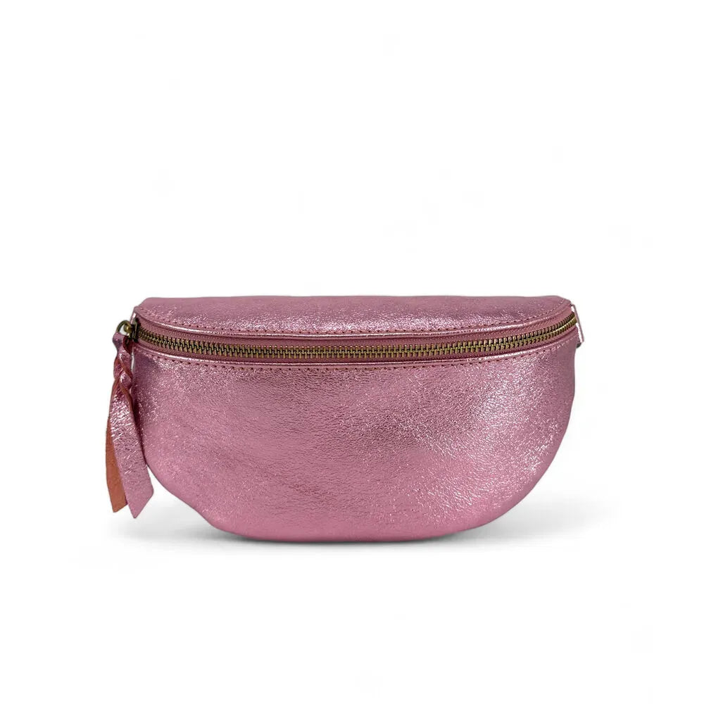 Sac banane en cuir irisé LOU-DO métal doré Rose pâle irisé